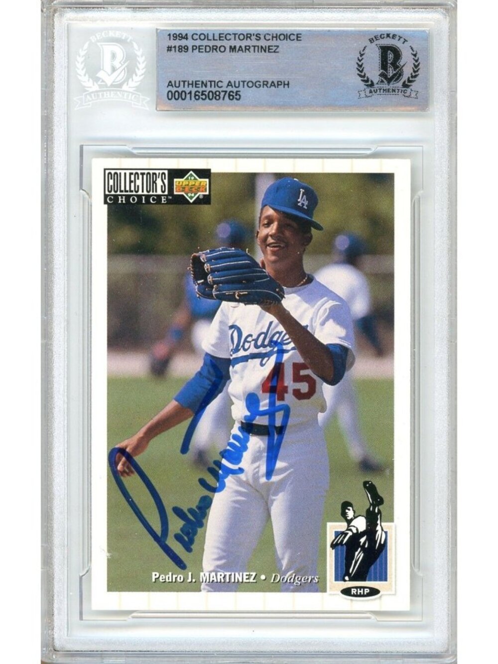 Pedro Martinez Signed 1994 UD Collector's Choice #189 Dodgers BAS Slab Auto